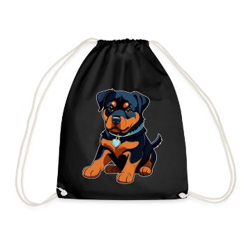 Cute Rottweiler Puppy - Drawstring Bag - black - Front