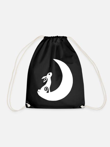 A rabbit on the moon - Drawstring Bag - black
