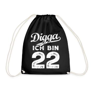 Digga Ich Bin 22 Jahre 22. Geburtstag - Turnbeutel - Schwarz - Vorne
