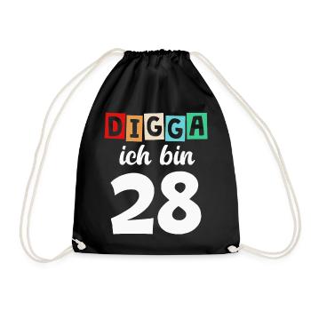 Digga Ich Bin 28 Jahre 28. Geburtstag - Turnbeutel - Schwarz - Vorne
