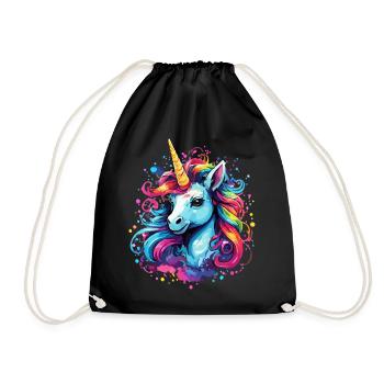 Einhorn bunt Regenbogen Pony Pferd - Turnbeutel - Schwarz - Vorne