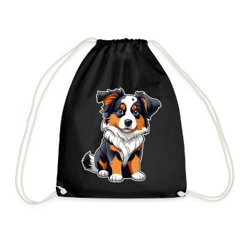 Cute Border Collie Dog - Drawstring Bag - black - Front