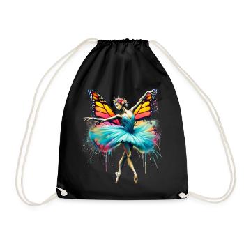 Ballerina with butterfly wings butterflies tutu - Drawstring Bag - black - Front