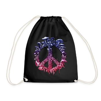 Vibrant Psychedelic Mushroom Peace Sign - Drawstring Bag - black - Front