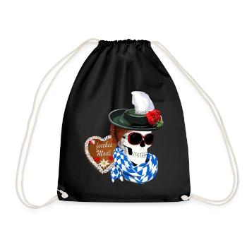 Female skull with hat and Gretel hairstyle - Drawstring Bag - black - Front