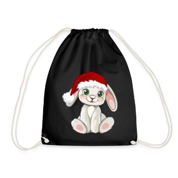 Süßer Hase mit Santa Mütze Weihnachtsmütze - Turnbeutel - Schwarz - Vorne