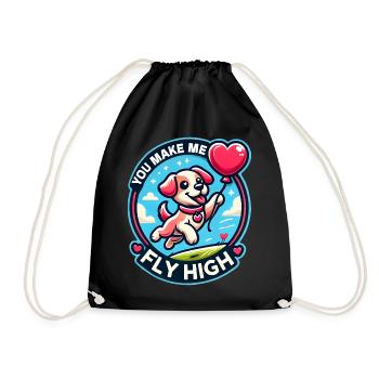 Flying dog with heart balloon - Drawstring Bag - black - Front
