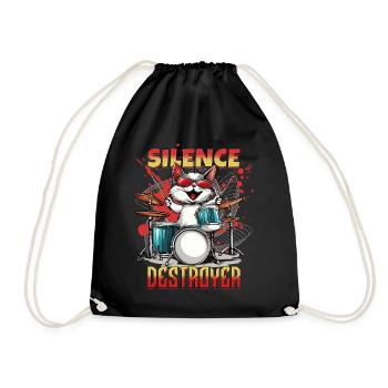 Schlagzeug Drums Silence Destroyer Katze Lustig - Turnbeutel - Schwarz - Vorne