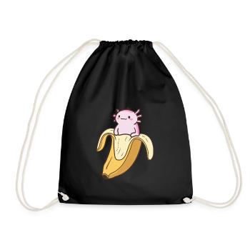 Funny Axolotl In Banana - Drawstring Bag - black - Front