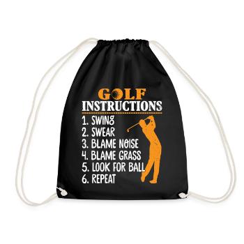 Golfer Golfen Golf Anleitung - Turnbeutel - Schwarz - Vorne