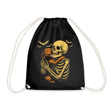 Halloween Cute Skeleton Cuddly Dachshund - Drawstring Bag - black - Front