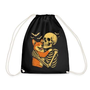Halloween Cute Skeleton Cuddly Corgi - Drawstring Bag - black - Front