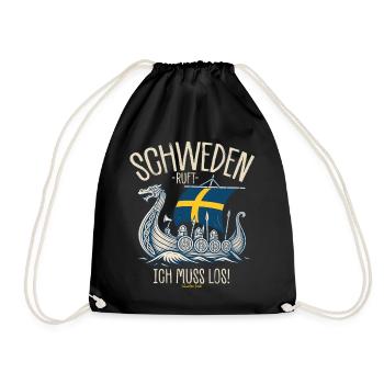 Schweden ruft ich muss los Spruch - Turnbeutel - Schwarz - Vorne