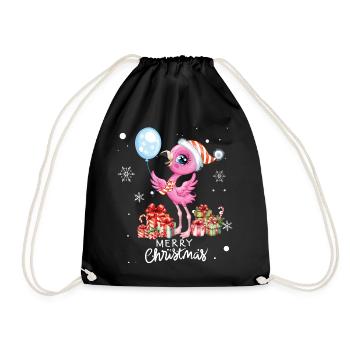Flamingo zu Weihnachten. Weihnachtsgeschenk - Turnbeutel - Schwarz - Vorne