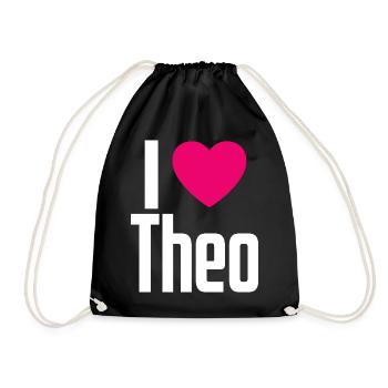 I Love Theo Pinkes Herz Ich liebe Theo - Turnbeutel - Schwarz - Vorne