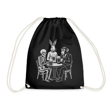 Pub Night Trio: Skeleton Rabbit and monkey - Drawstring Bag - black - Front