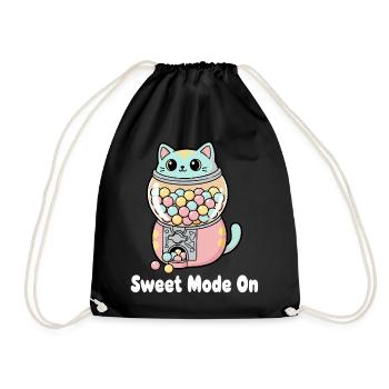 Pastel Cat Gumball Machine - Drawstring Bag - black - Front