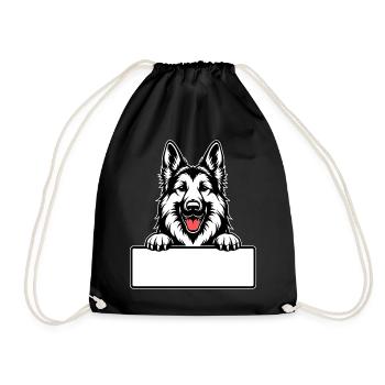 German Shepherd with Name Tag - Drawstring Bag - black - Front