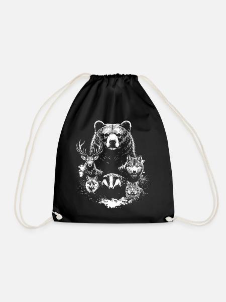 Forest family in black and white - Drawstring Bag - black