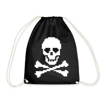 Pixel Skull Crossbones - Drawstring Bag - black - Front
