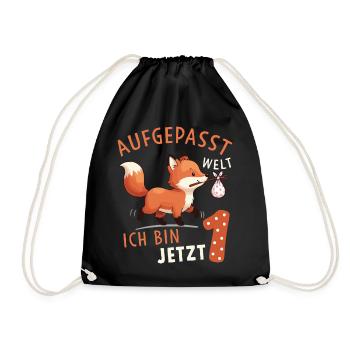 Ich bin 1 – Süßer Fuchs Erster Geburtstag - Turnbeutel - Schwarz - Vorne