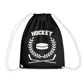 Hockey Emblem mit Scheibe und Lorbeer - Turnbeutel - Schwarz - Vorne