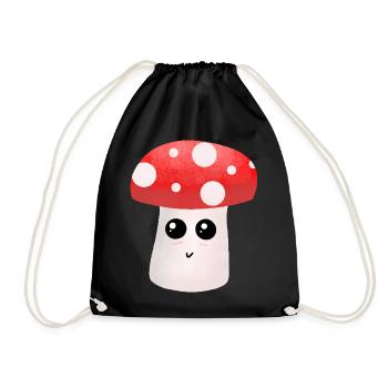 Kawaii Mushroom Buddy with Dots - Drawstring Bag - black - Front