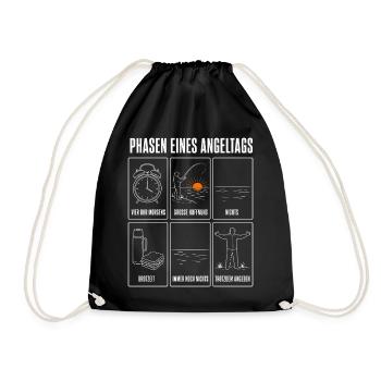 Phasen eines Angeltags Lustiges Angler Motiv mit - Turnbeutel - Schwarz - Vorne