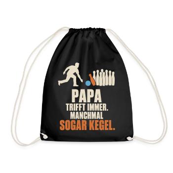 Papa trifft immer manchmal sogar Kegel – Kegeln - Turnbeutel - Schwarz - Vorne