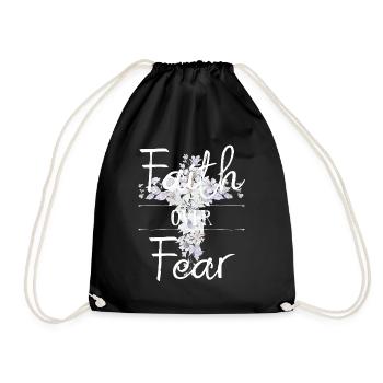 Floral cross with Christian quote - Drawstring Bag - black - Front