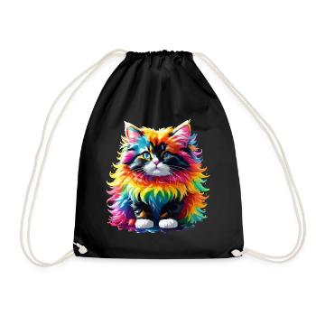Cat Cat Rainbow Cute Cute Kids - Drawstring Bag - black - Front