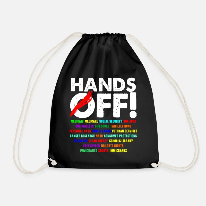 Hands Off Protest Statement Design - Drawstring Bag - black