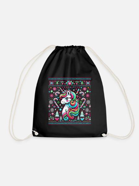 Buntes Weihnachts-Einhorn - Turnbeutel - Schwarz