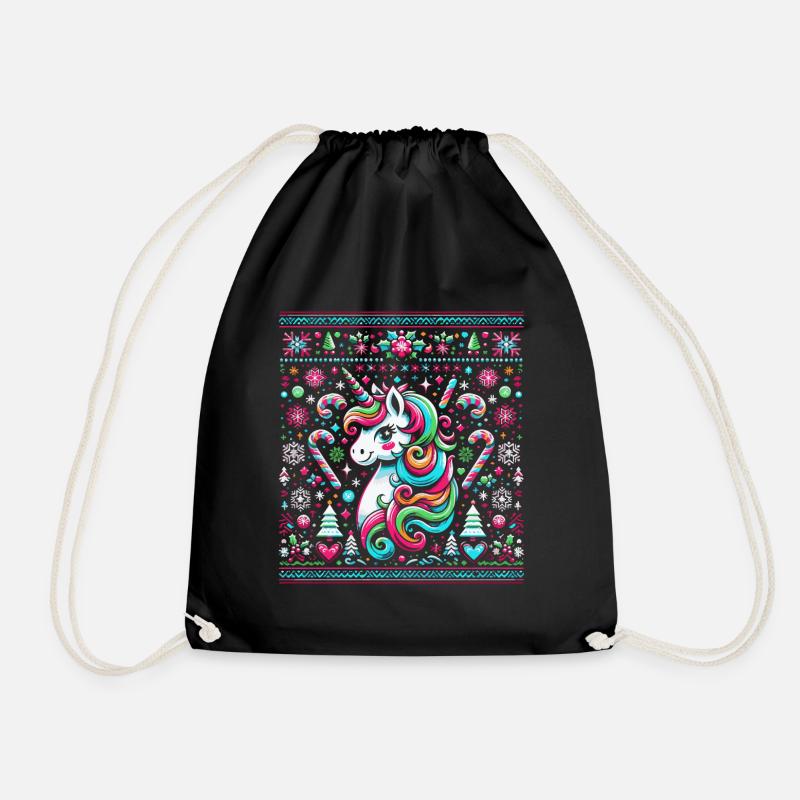 Buntes Weihnachts-Einhorn - Turnbeutel - Schwarz