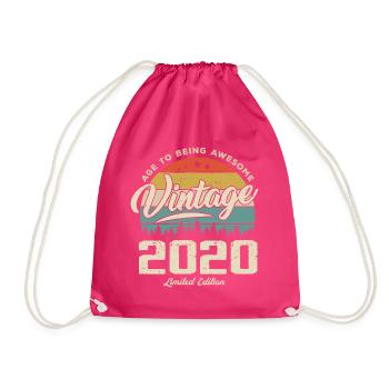 Vintage Retro Stil Jubiläumsgeschenk 2020 - Turnbeutel - Fuchsia - Vorne