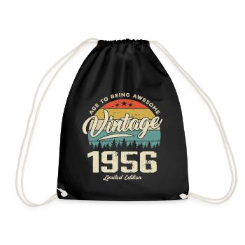 Jahrgang 1956 Retro-Stil Jubiläumsgeschenk 1956 - Turnbeutel - Schwarz - Vorne