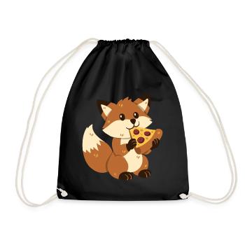 Fuchs mit Pizza - Turnbeutel - Schwarz - Vorne