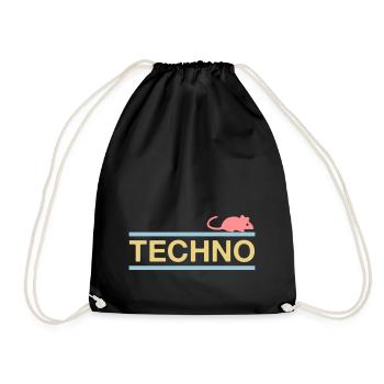 ★ Designfarben änderbar ★ Technomaus (Maus) - Turnbeutel - Schwarz - Vorne