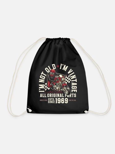 1969 Vintage Vintage Motorcycle Birthday Gift - Drawstring Bag - black