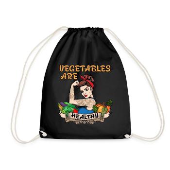 Vegetables Are Healthy Fun Retro Style - Drawstring Bag - black - Front