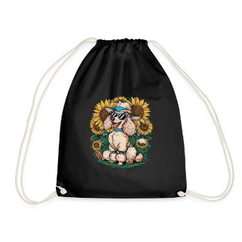 French Poodle with Sweet Sunflowers - Drawstring Bag - black - Front
