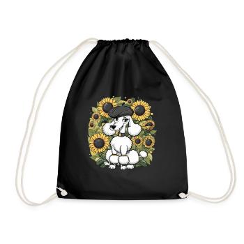 French Poodle with Sweet Sunflowers - Drawstring Bag - black - Front