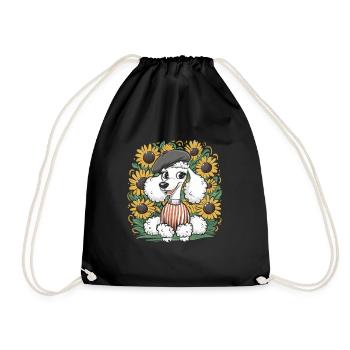 French Poodle with Sweet Sunflowers - Drawstring Bag - black - Front