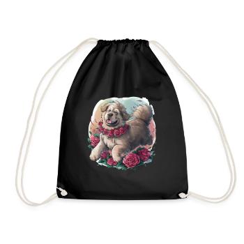 Süßer Cartoon Neufundländer Hund mit Rosen - Turnbeutel - Schwarz - Vorne