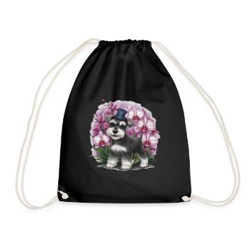 Cartoon Zwergschnauzer mit wundervollen Orchideen - Turnbeutel - Schwarz - Vorne