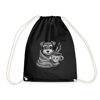 Miniature Schnauzer with blanket and coffee cup - Drawstring Bag - black - Front