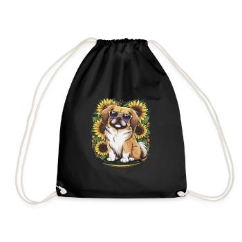 Sommerliches Sonnenblumenmotiv mit süßem Pekinese. - Turnbeutel - Schwarz - Vorne