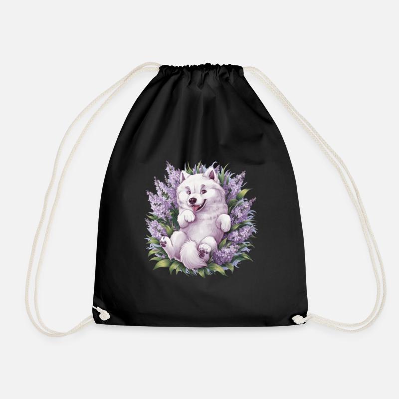 Sweet Samoyed Spitz with beautiful lilac - Drawstring Bag - black
