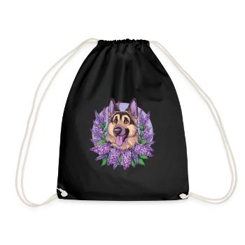 Cute German Shepherd with Lilac - Drawstring Bag - black - Front