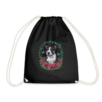 Dessin animé mignon Staffordshire bull terrier avec des roses - Sac de sport léger - noir - Devant